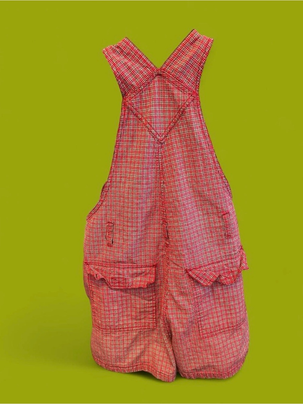 Vintage 90’s red gingham overalls/bibs shorts. Canyon River Blues - Picture 3 of 5